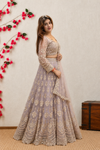 Lavender Grey Embroidered Lehenga Choli with Dupatta