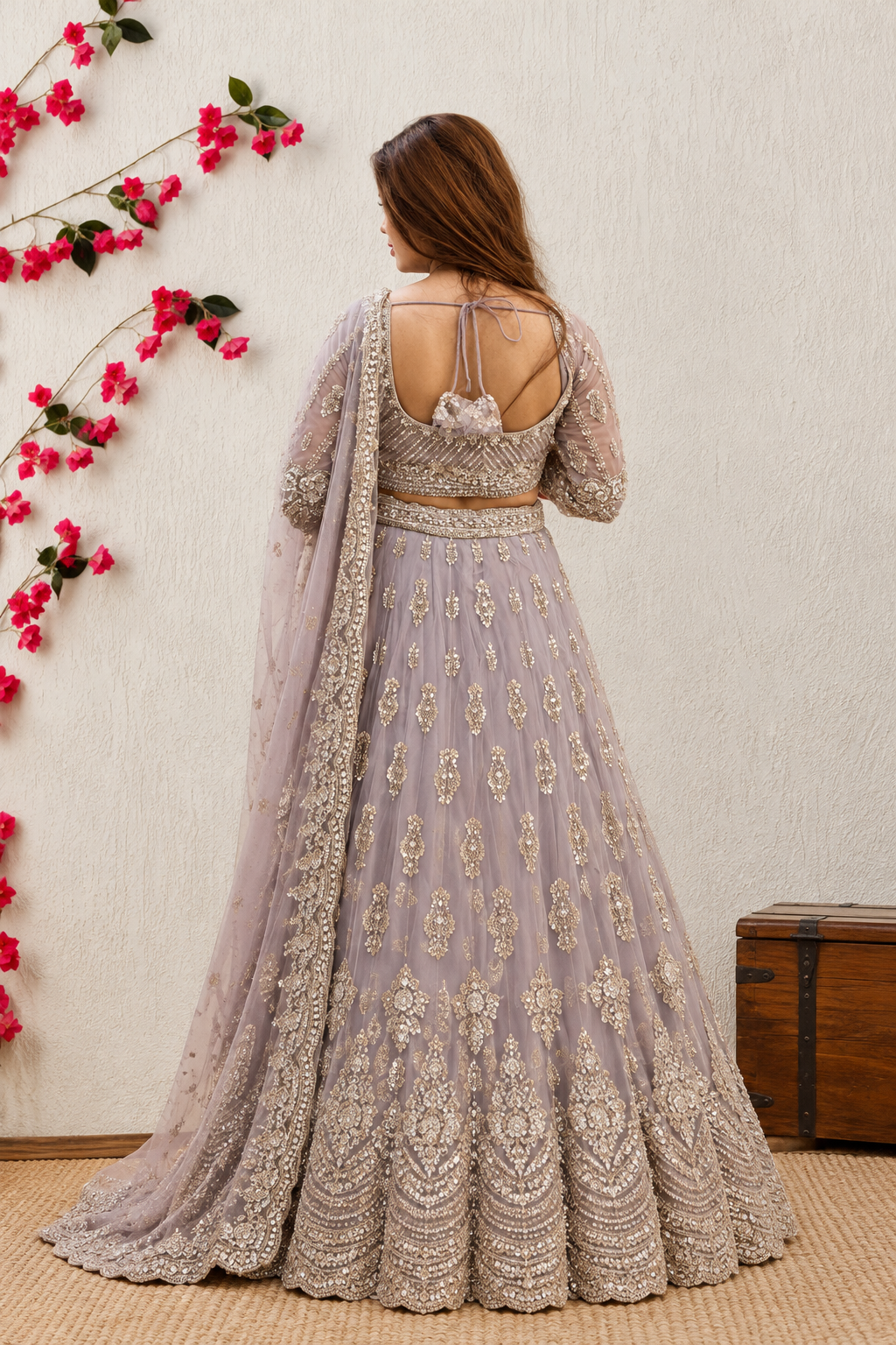 Lavender Grey Embroidered Lehenga Choli with Dupatta