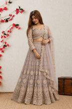 Lavender Grey Embroidered Lehenga Choli with Dupatta
