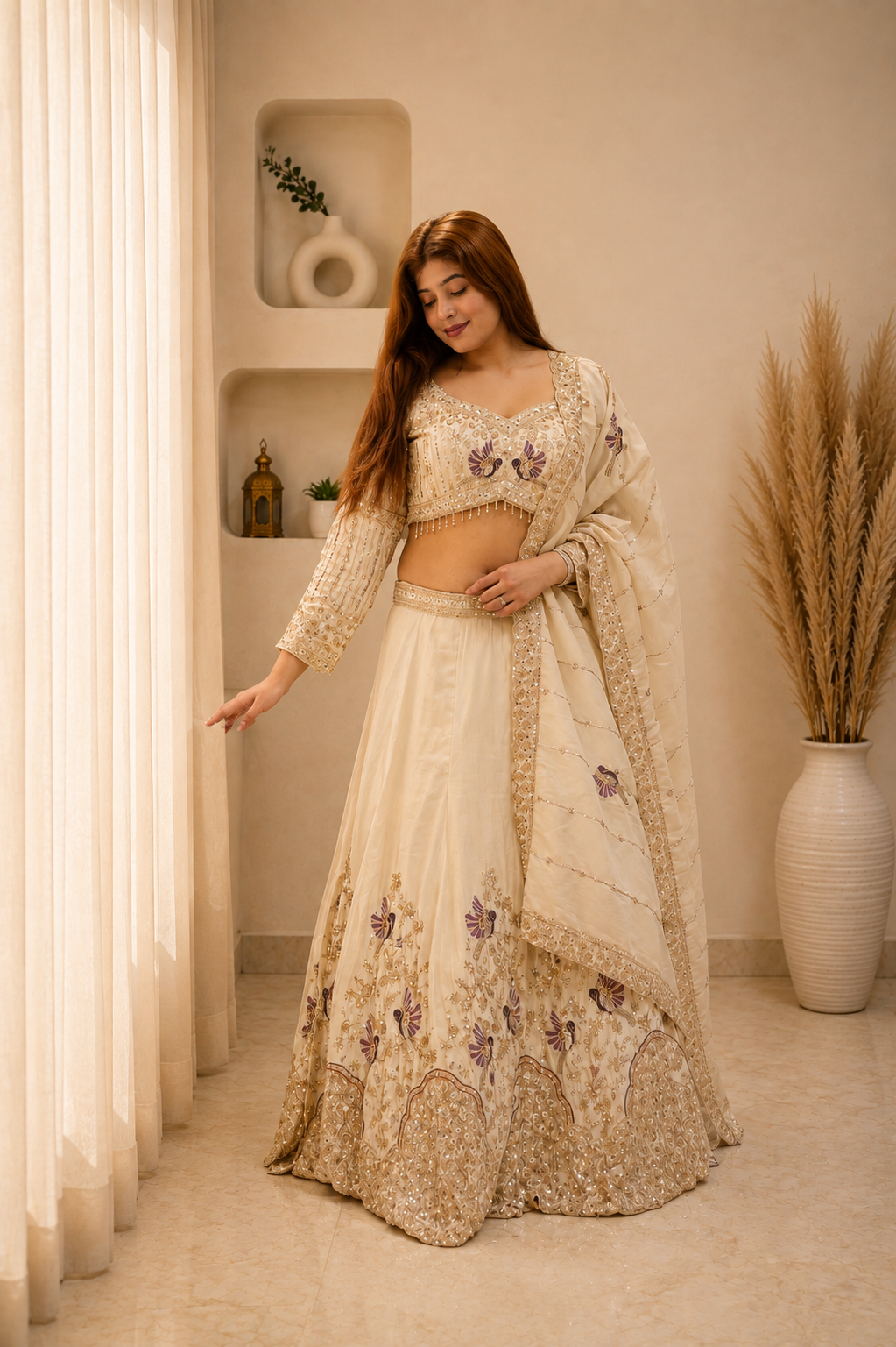 vory Floral Embroidered Silk Lehenga Set with Dupatta