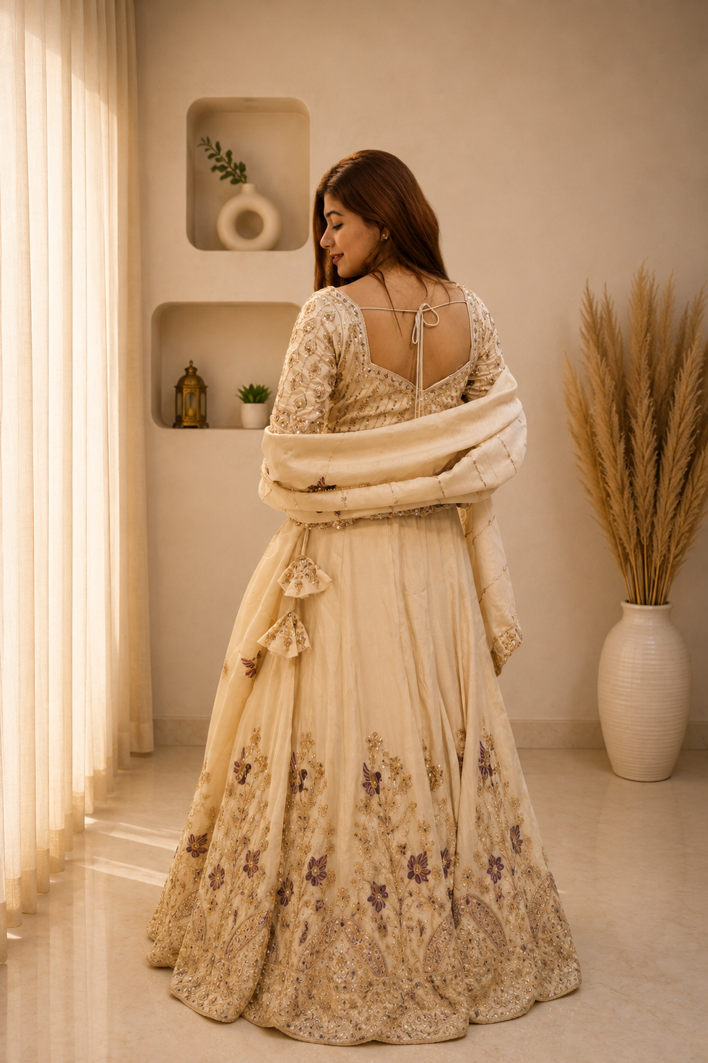 vory Floral Embroidered Silk Lehenga Set with Dupatta