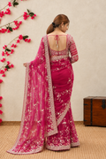 Magenta Pink Embroidered Saree with Stiched Blouse