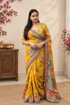 Yellow Heavy Printed Saree with Stitched Blouse