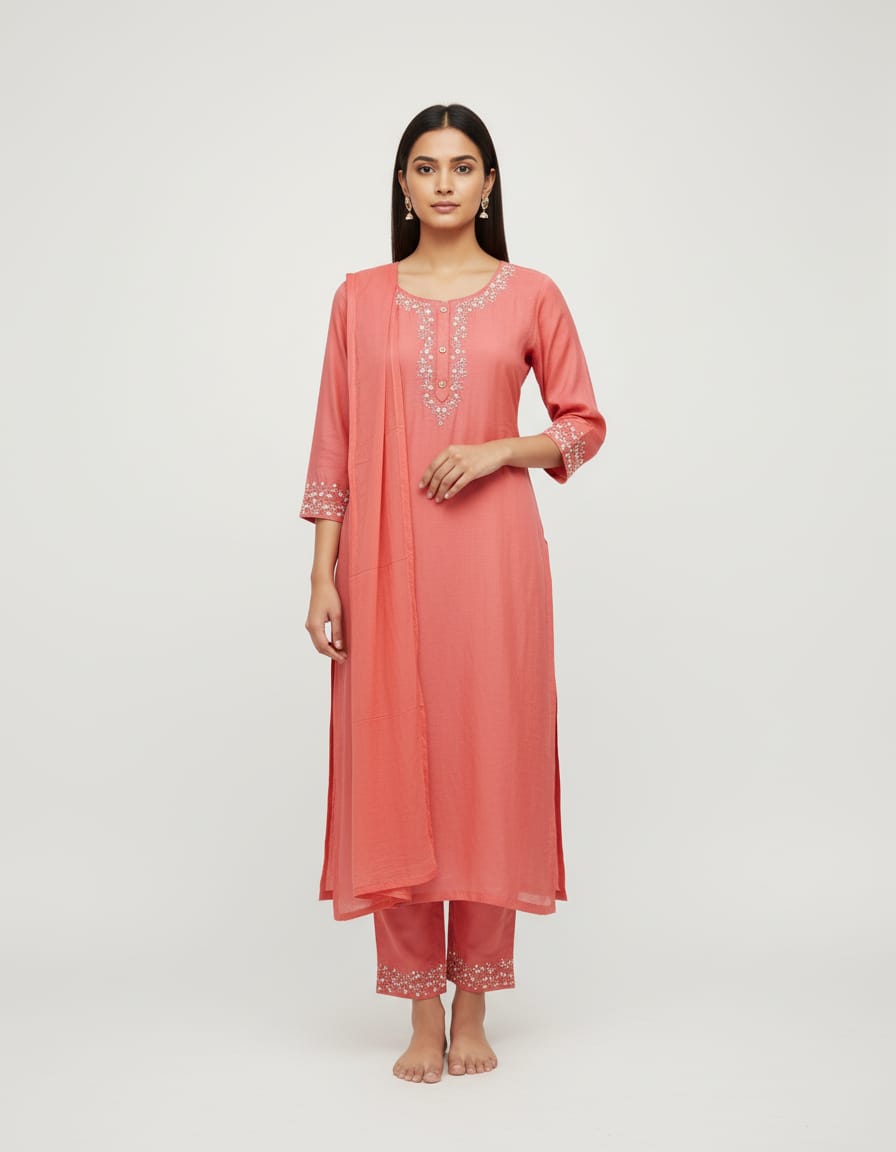 Koshaari Rose Grace Embroidered Kurti Set
