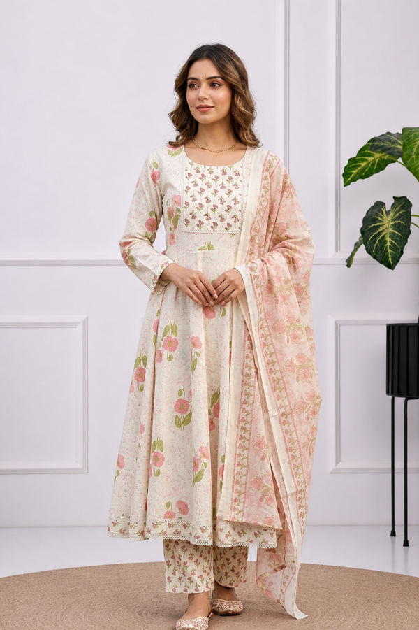 Floral Grace Printed Anarkali Set with Dupatta