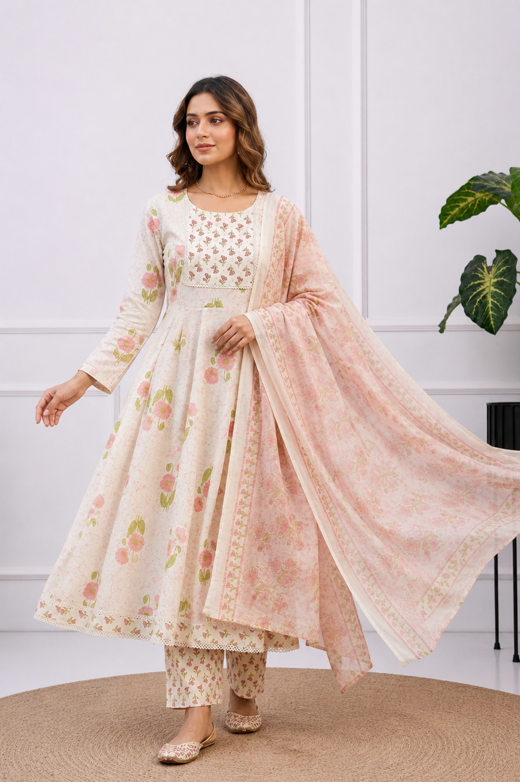 Floral Grace Printed Anarkali Set with Dupatta