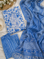Indigo Blue Floral Cotton Kurta Set