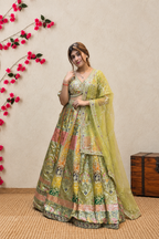 Pista Green Multicolor Banarasi Lehenga Choli with Embroidered Dupatta