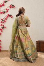 Pista Green Multicolor Banarasi Lehenga Choli with Embroidered Dupatta