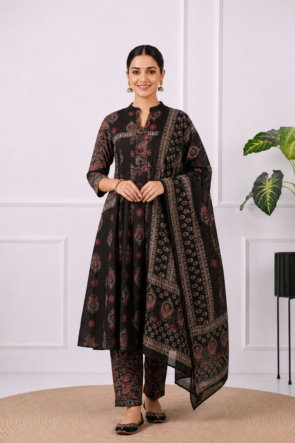 Black Bloom Anarkali Suit Set