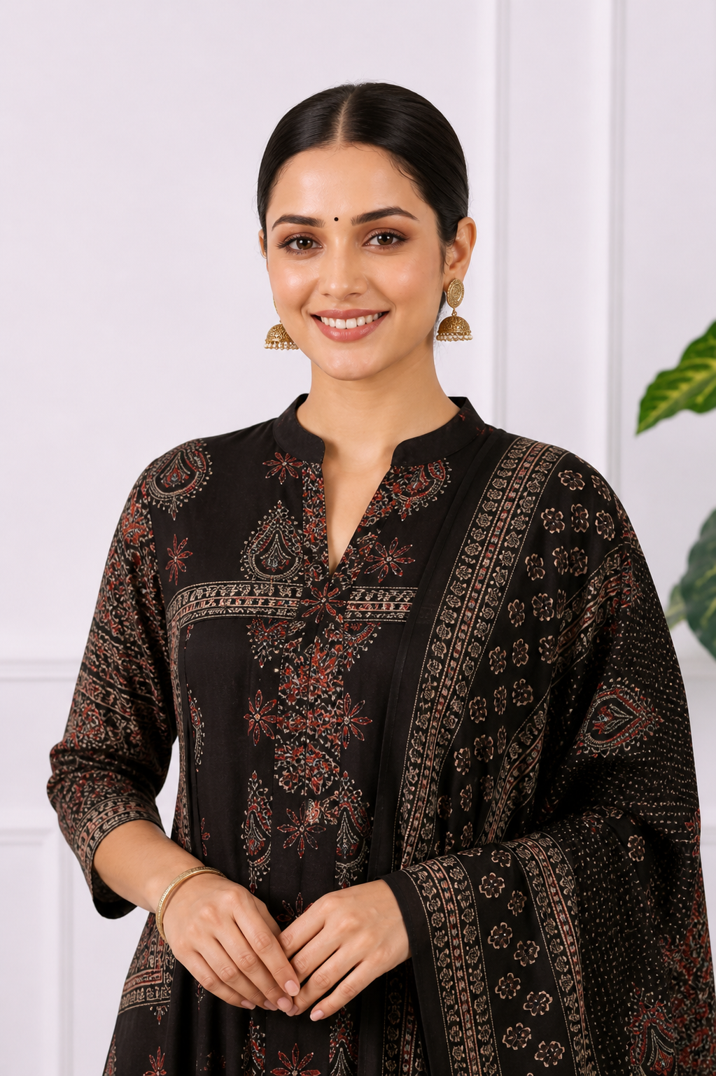 Black Bloom Anarkali Suit Set