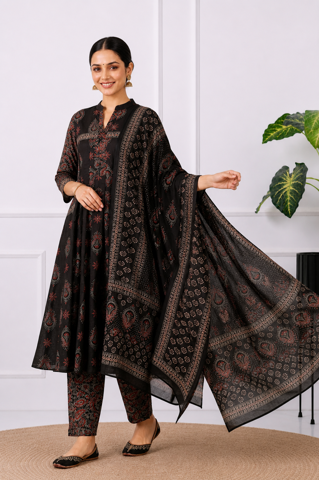 Black Bloom Anarkali Suit Set