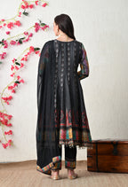 Midnight Black Boho-Fusion Anarkali Suit Set