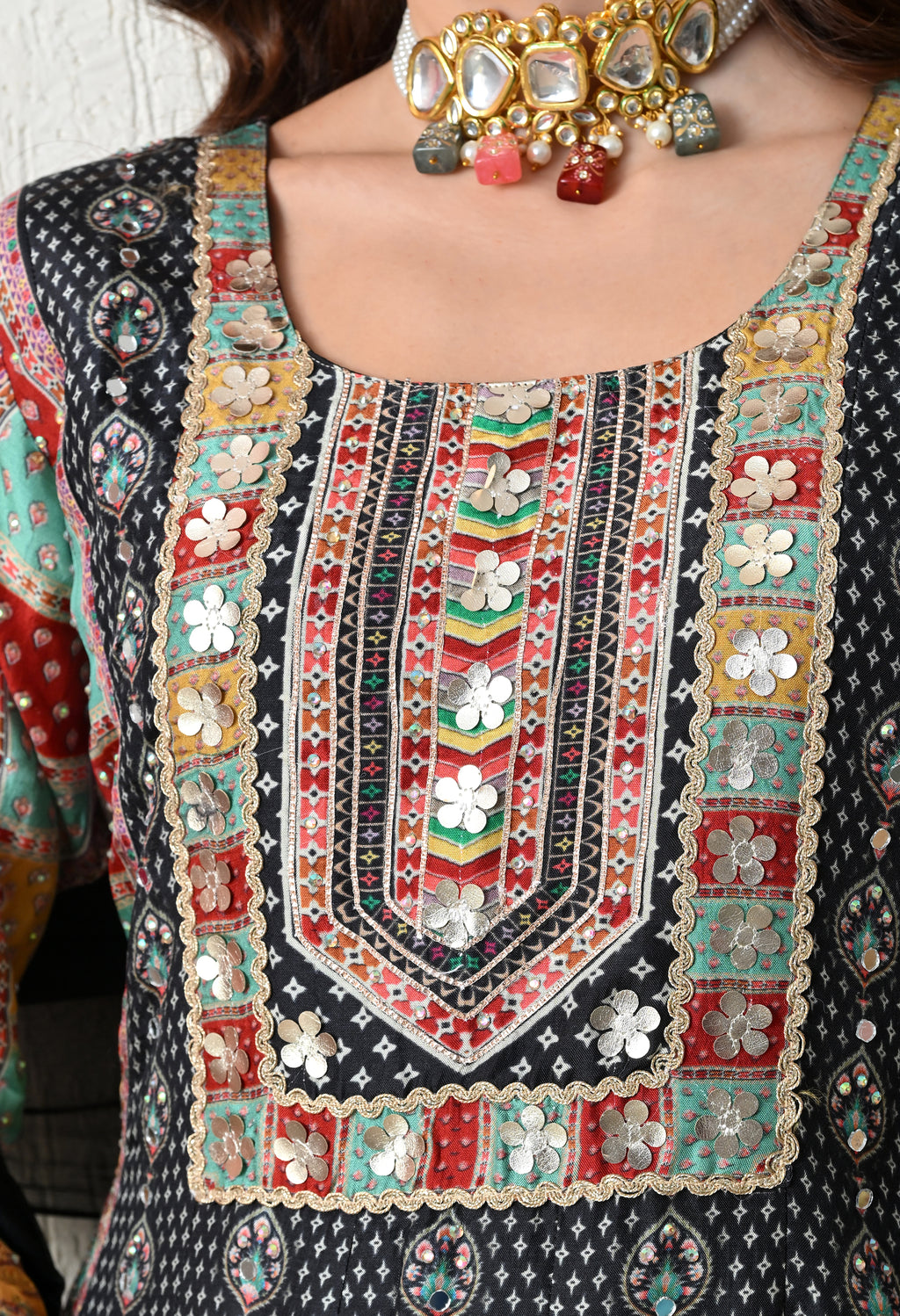 Midnight Black Boho-Fusion Anarkali Suit Set