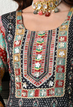 Midnight Black Boho-Fusion Anarkali Suit Set