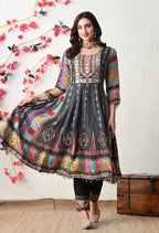 Midnight Black Boho-Fusion Anarkali Suit Set