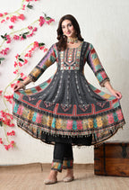 Midnight Black Boho-Fusion Anarkali Suit Set