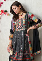 Midnight Black Boho-Fusion Anarkali Suit Set
