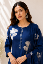Azure Floral Straight Kurta Set with Dupatta