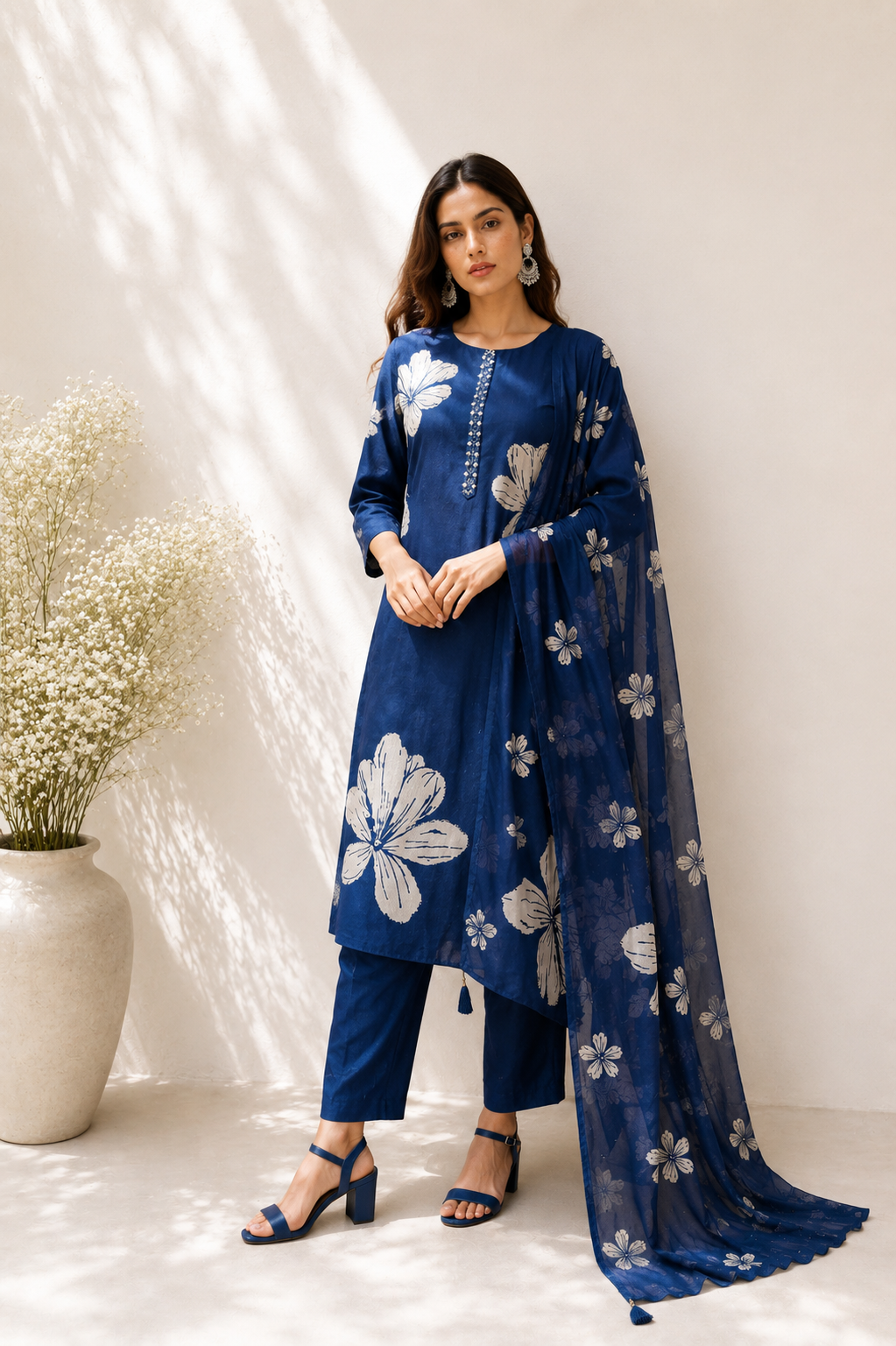 Azure Floral Straight Kurta Set with Dupatta