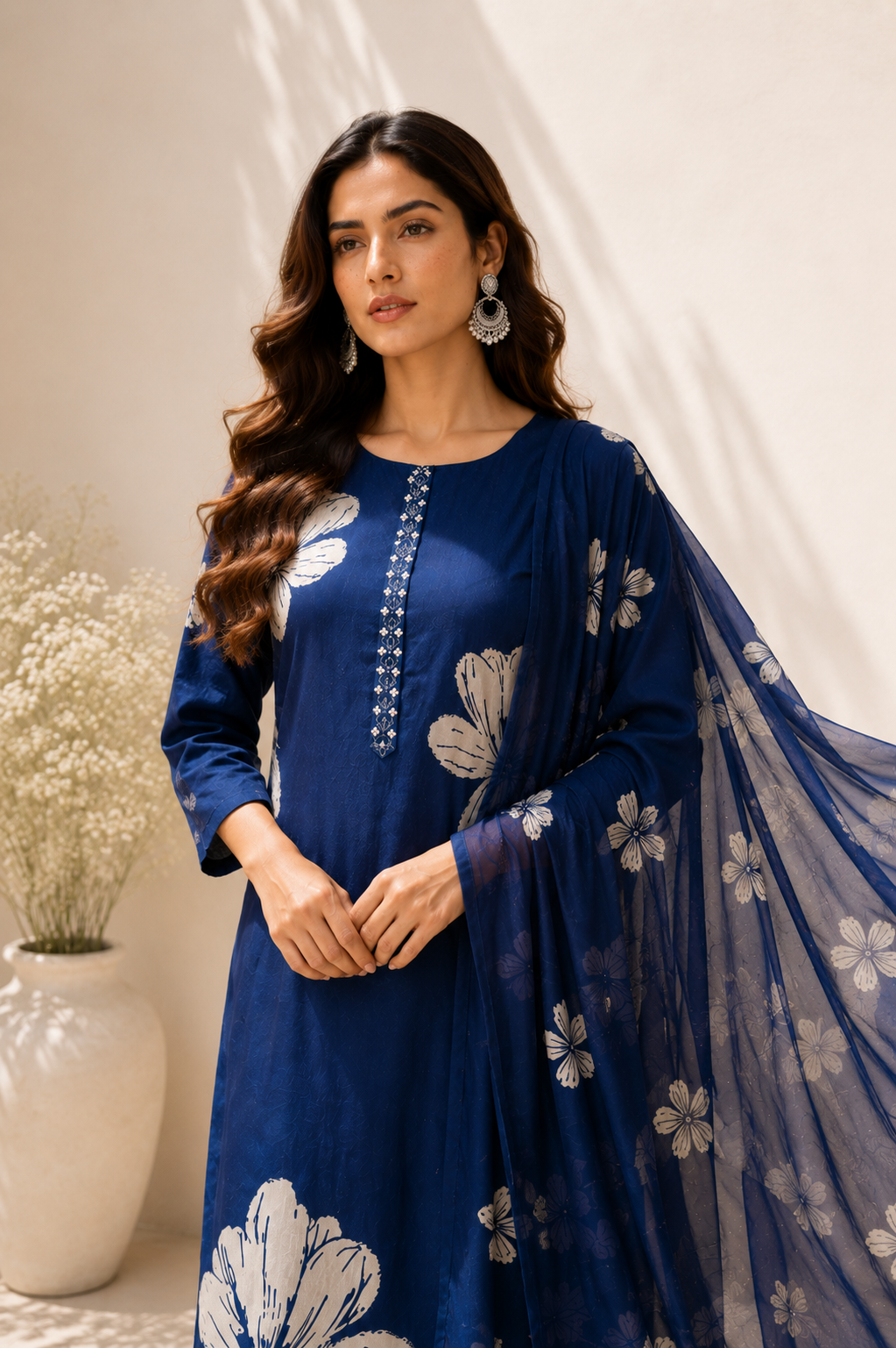 Azure Floral Straight Kurta Set with Dupatta