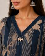Elegant blue Floral & Striped Kurta Set