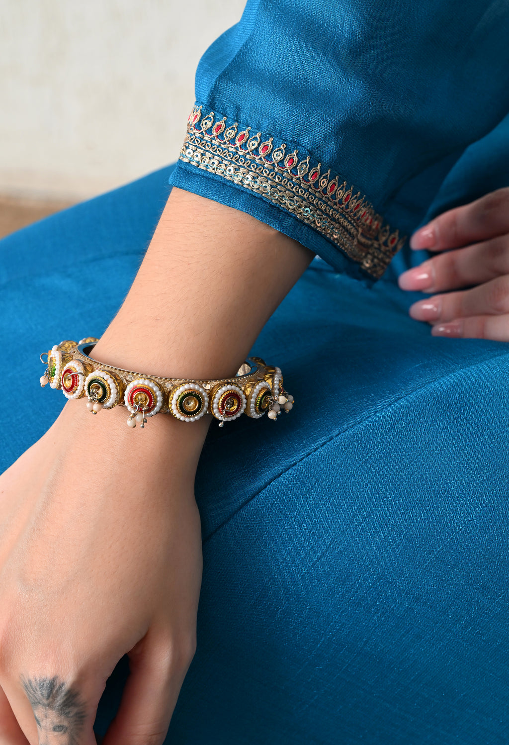 Royal Teal Embroidered Anarkali Suit Set