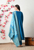 Royal Teal Embroidered Anarkali Suit Set