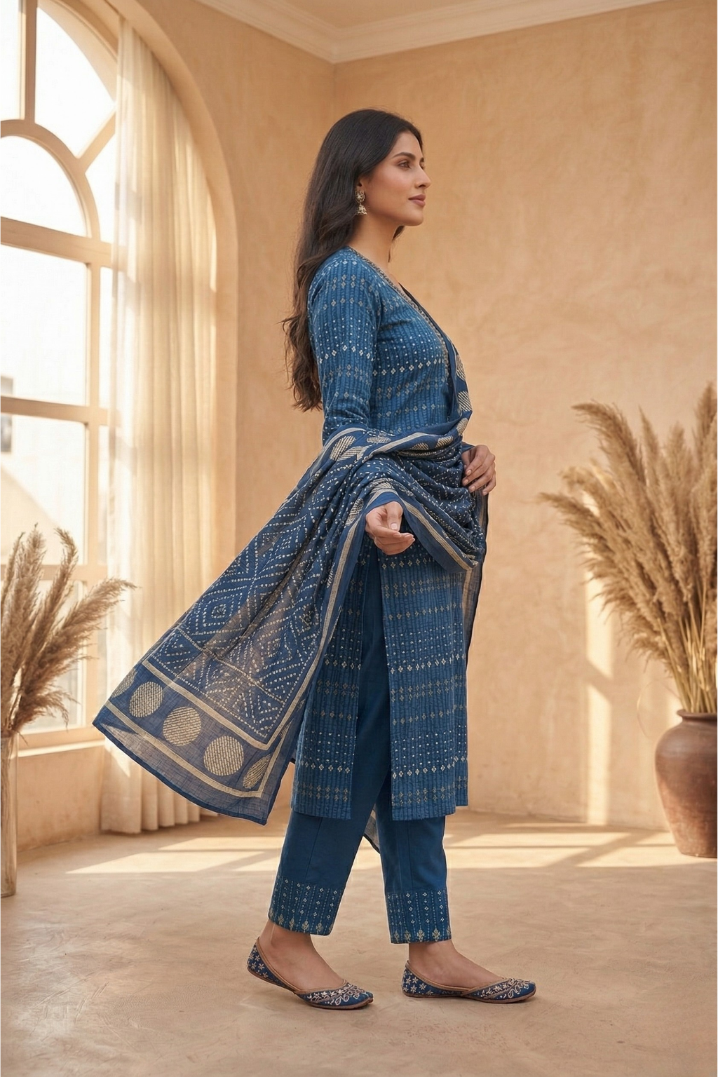 Elegant Prussian Blue Cotton Kurta Set