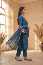 Elegant Prussian Blue Cotton Kurta Set