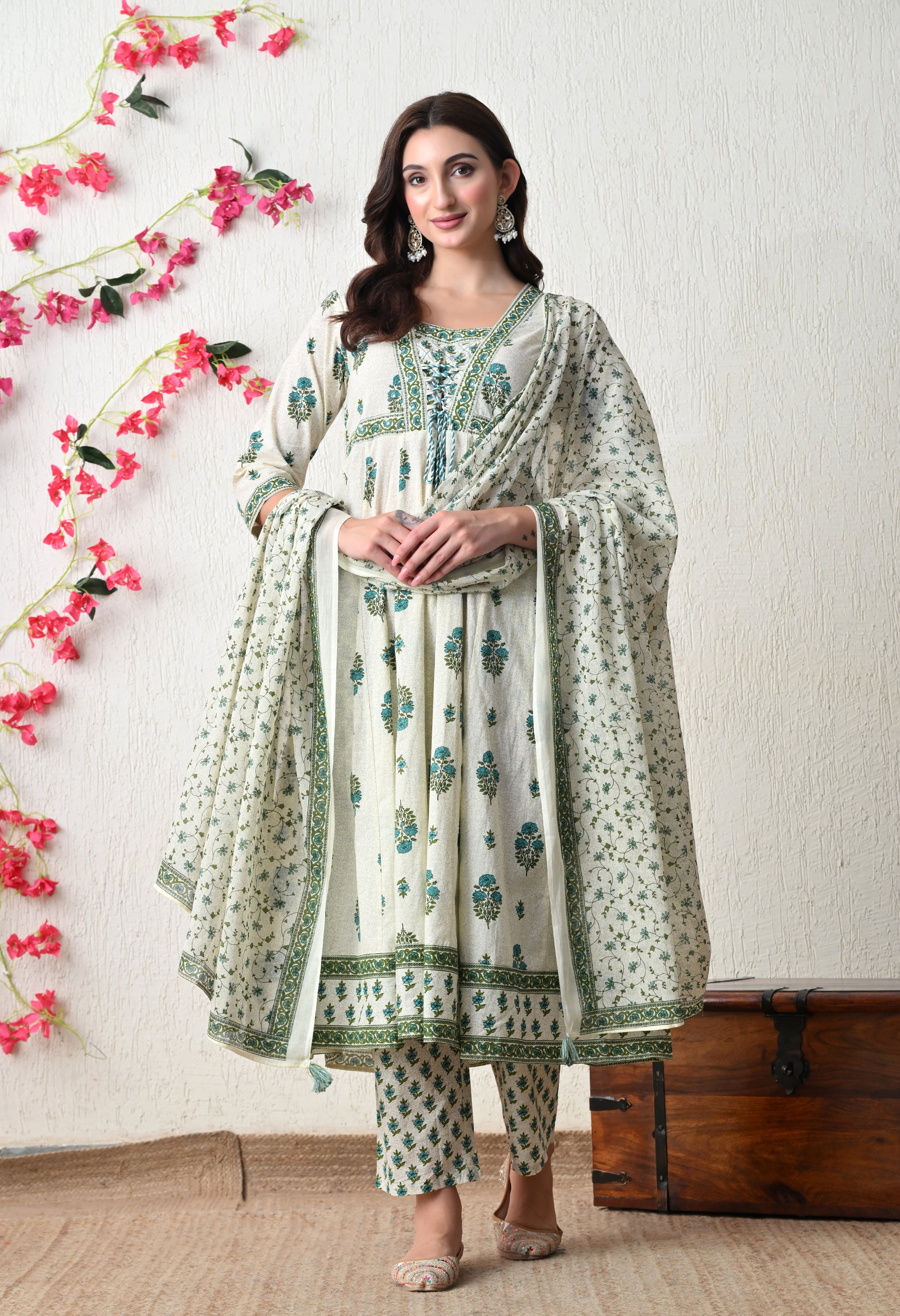 Refreshing Floral Cotton Anarkali Suit Set