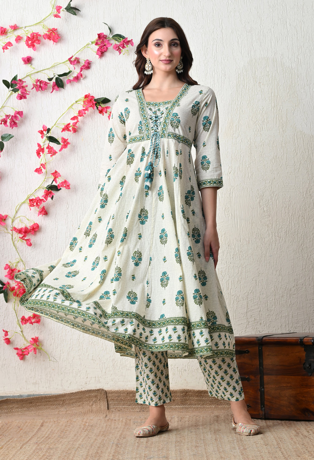 Refreshing Floral Cotton Anarkali Suit Set