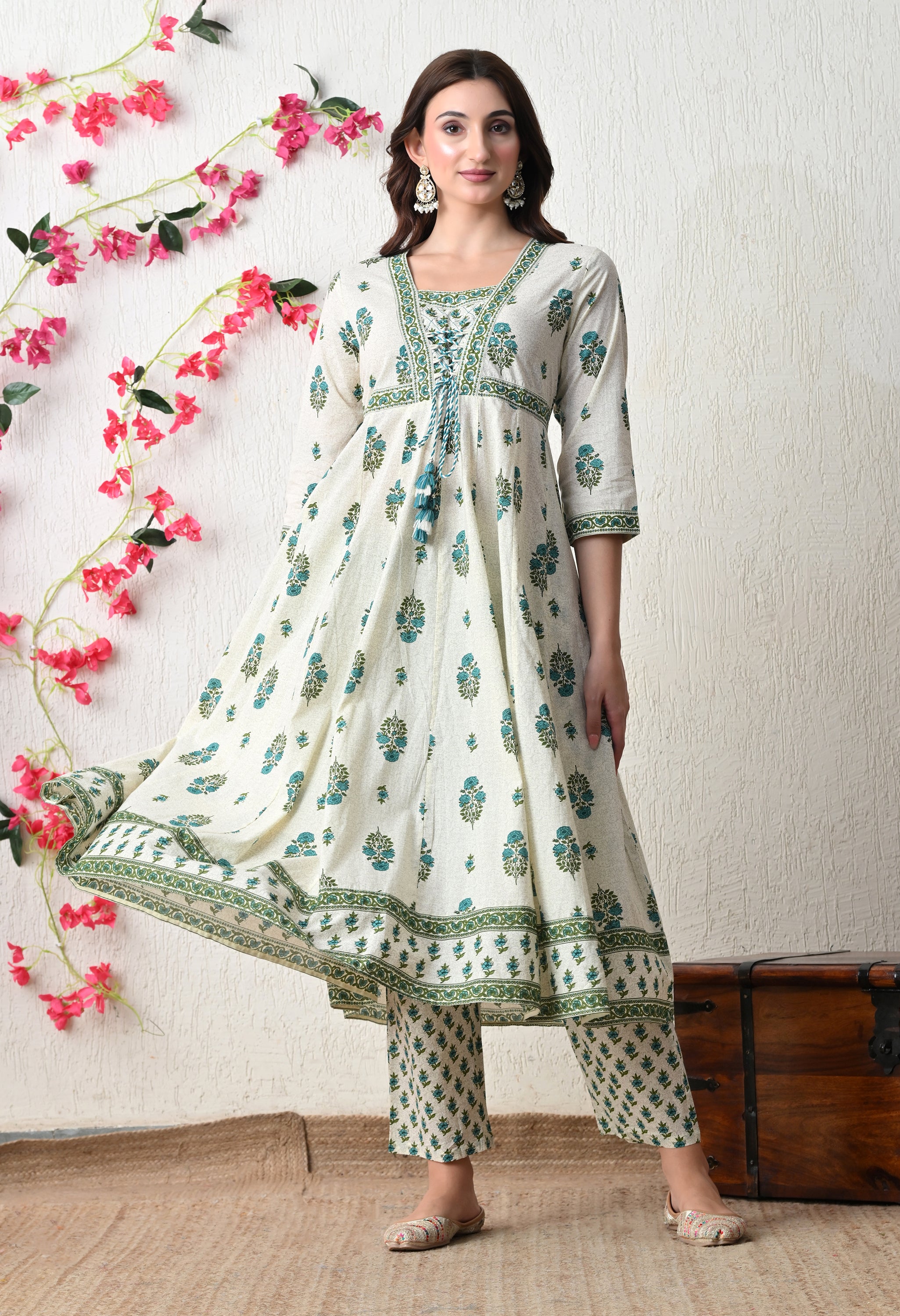 Refreshing Floral Cotton Anarkali Suit Set