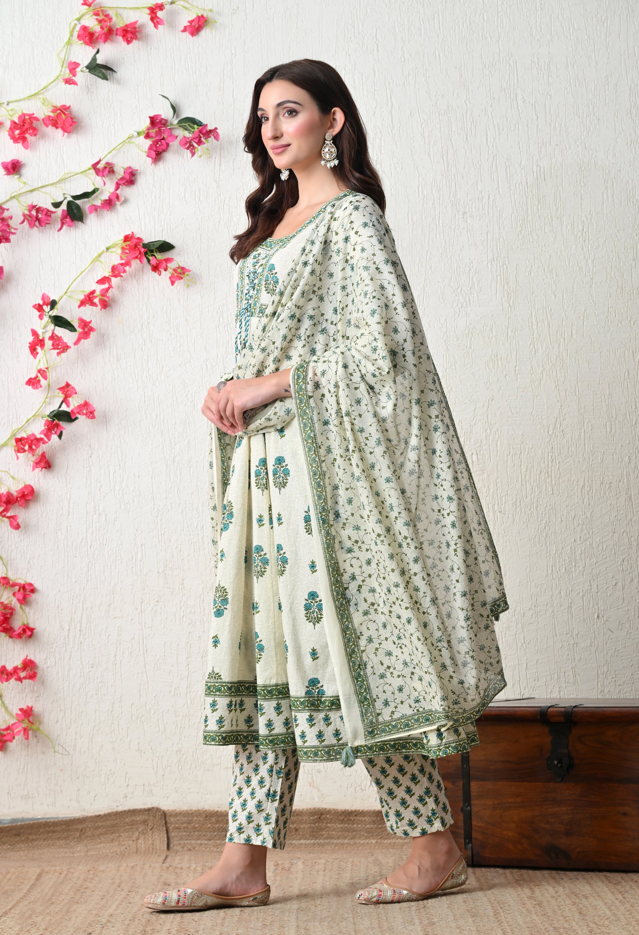Refreshing Floral Cotton Anarkali Suit Set