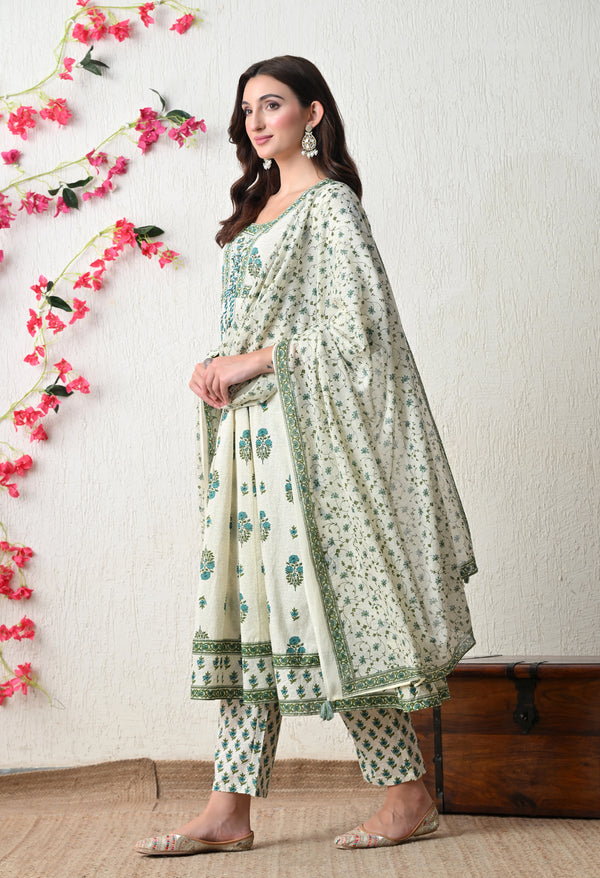 Refreshing Floral Cotton Anarkali Suit Set