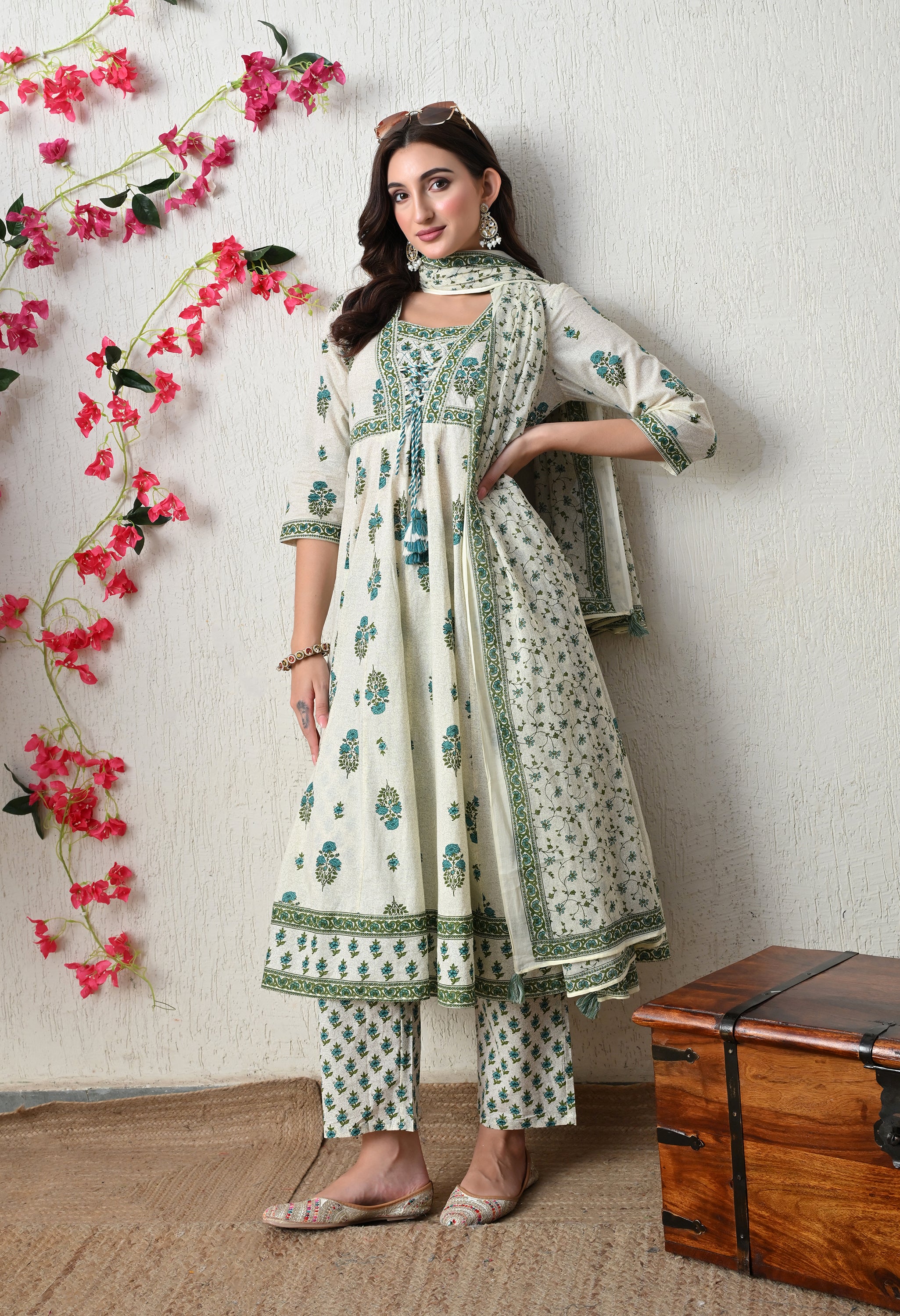 Refreshing Floral Cotton Anarkali Suit Set