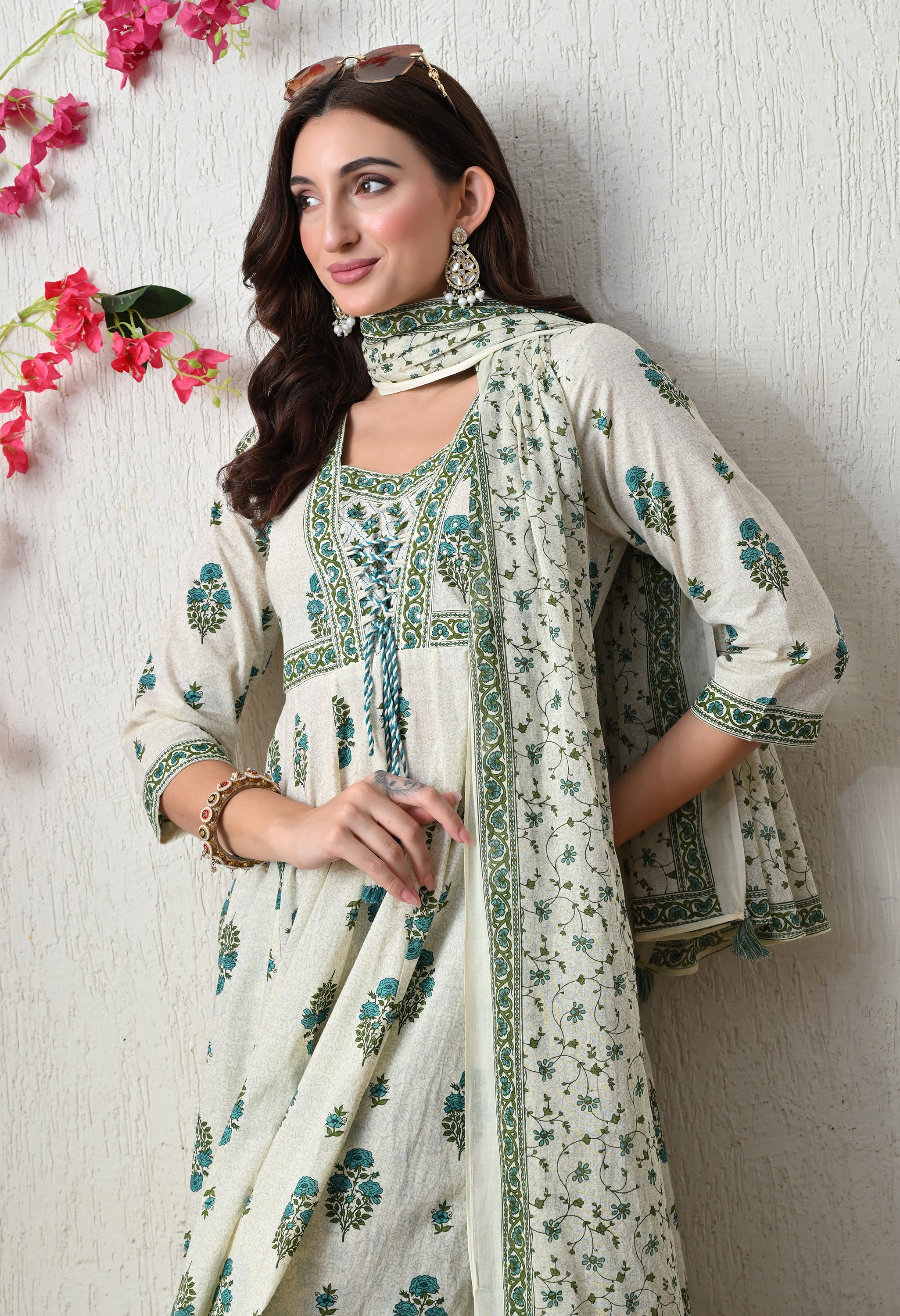 Refreshing Floral Cotton Anarkali Suit Set
