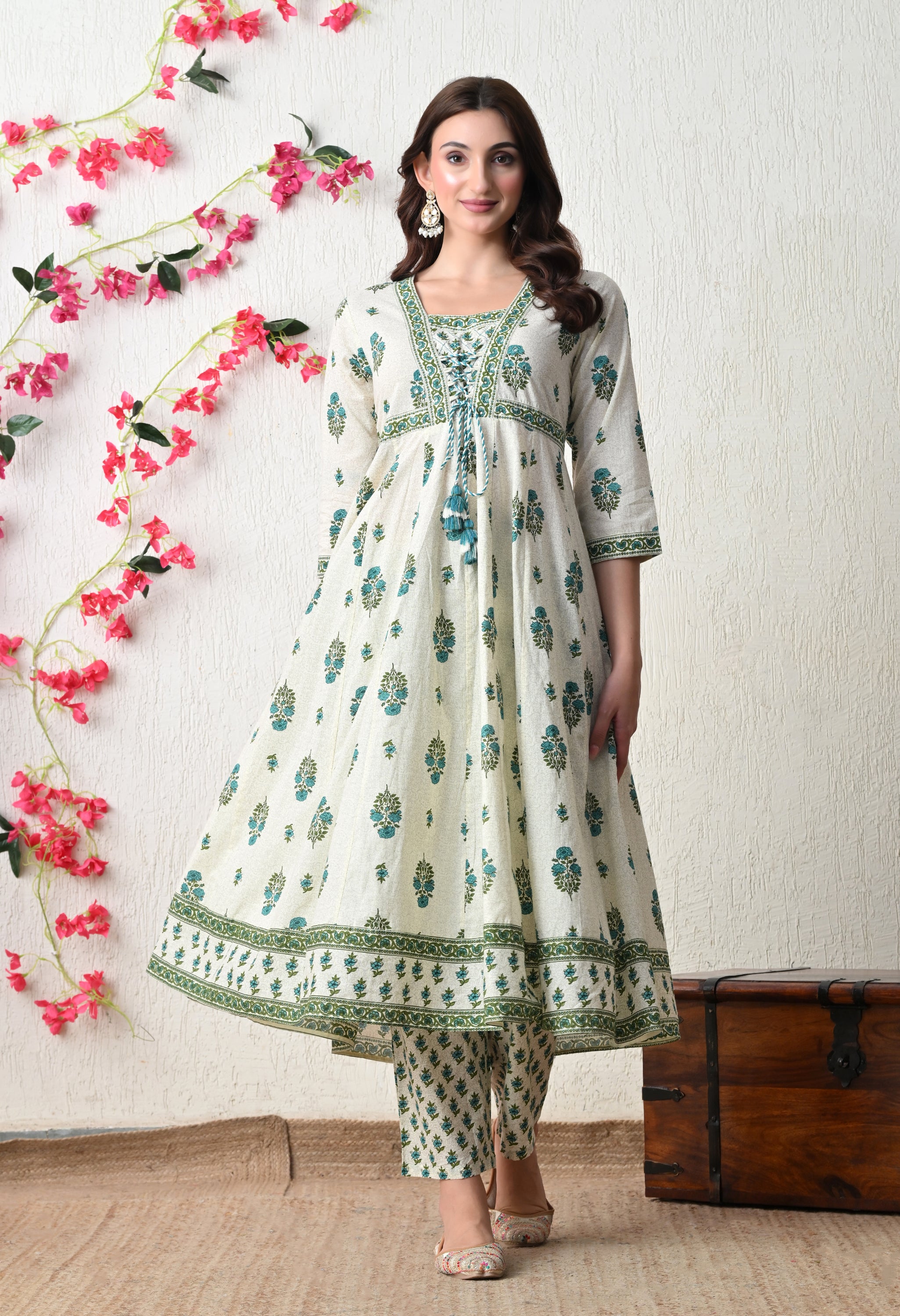 Refreshing Floral Cotton Anarkali Suit Set