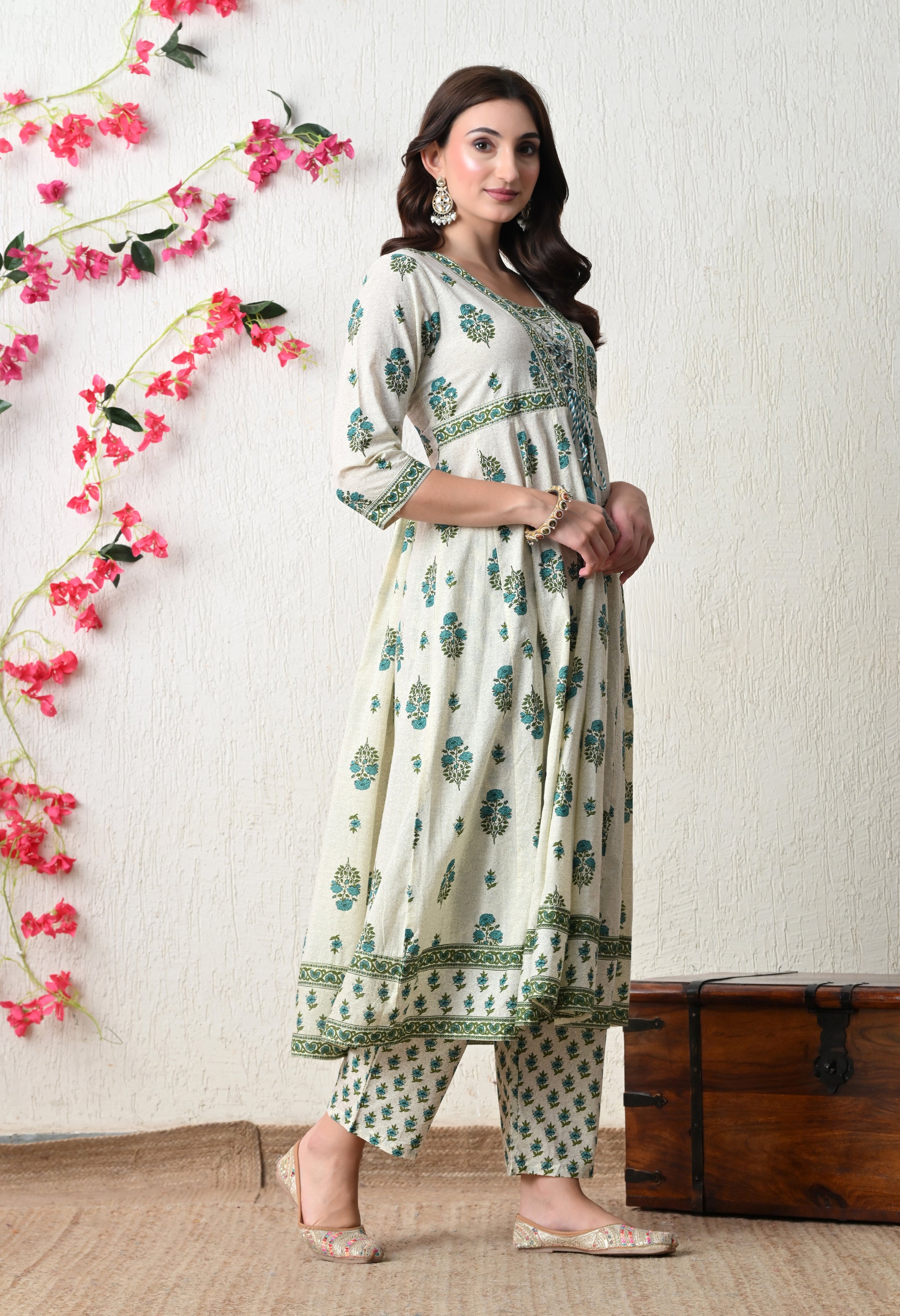 Refreshing Floral Cotton Anarkali Suit Set