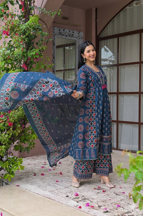 Blue Anarkali with palazo