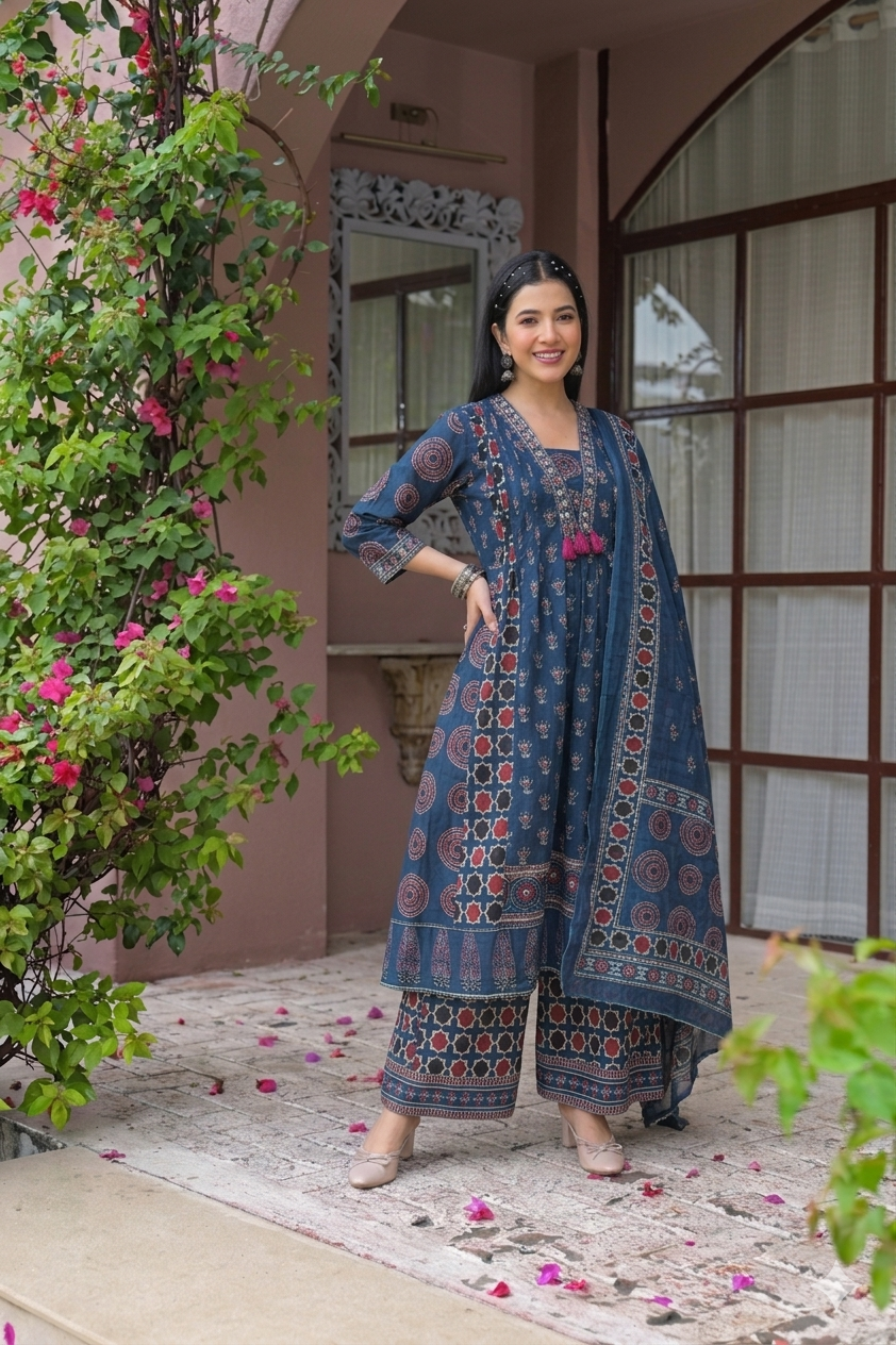 Blue Anarkali with palazo