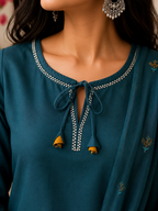 Teal Blue Embroidered Kurta Set with Dupatta