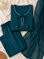 Teal Blue Embroidered Kurta Set with Dupatta