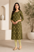 Olive Green Floral Printed Kurti