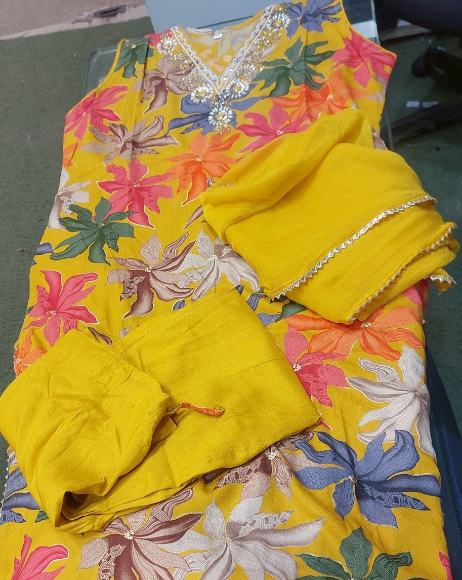 Sunshine Bloom Yellow Floral Kurti Set