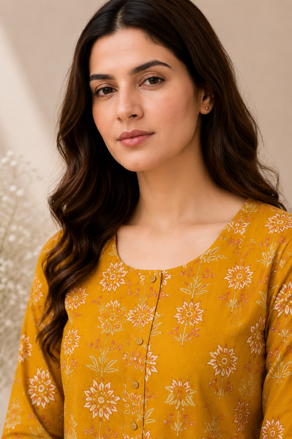 Mustard Floral Printed Kurti