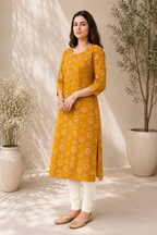 Mustard Floral Printed Kurti