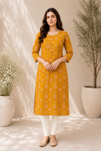 Mustard Floral Printed Kurti
