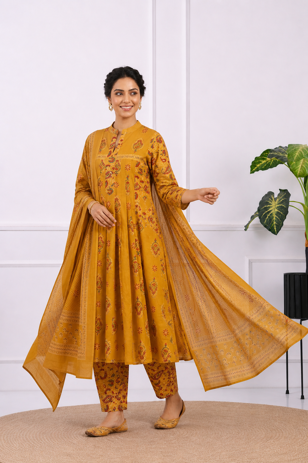Mustard Bloom Anarkali Suit Set