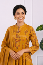 Mustard Bloom Anarkali Suit Set